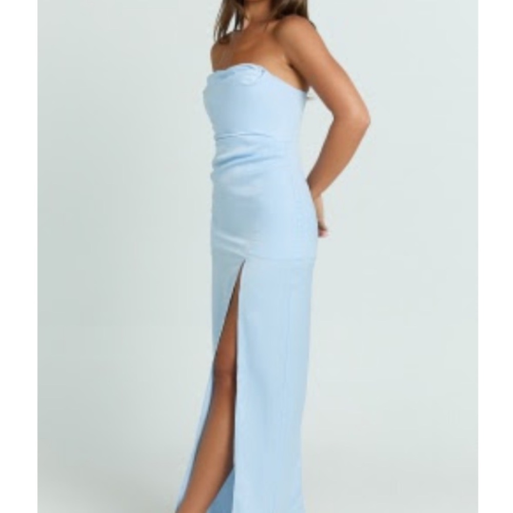 Showpo Light Blue Strapless Dress with Slit